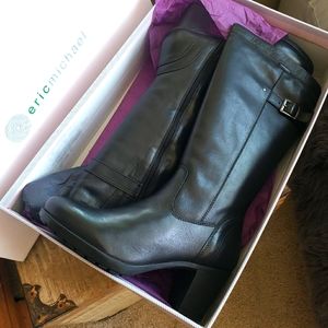 BRAND NEW! Eric Michael Tall BLACK Leather Riding BOOTS! Size EU 40 [US 9.5-10]